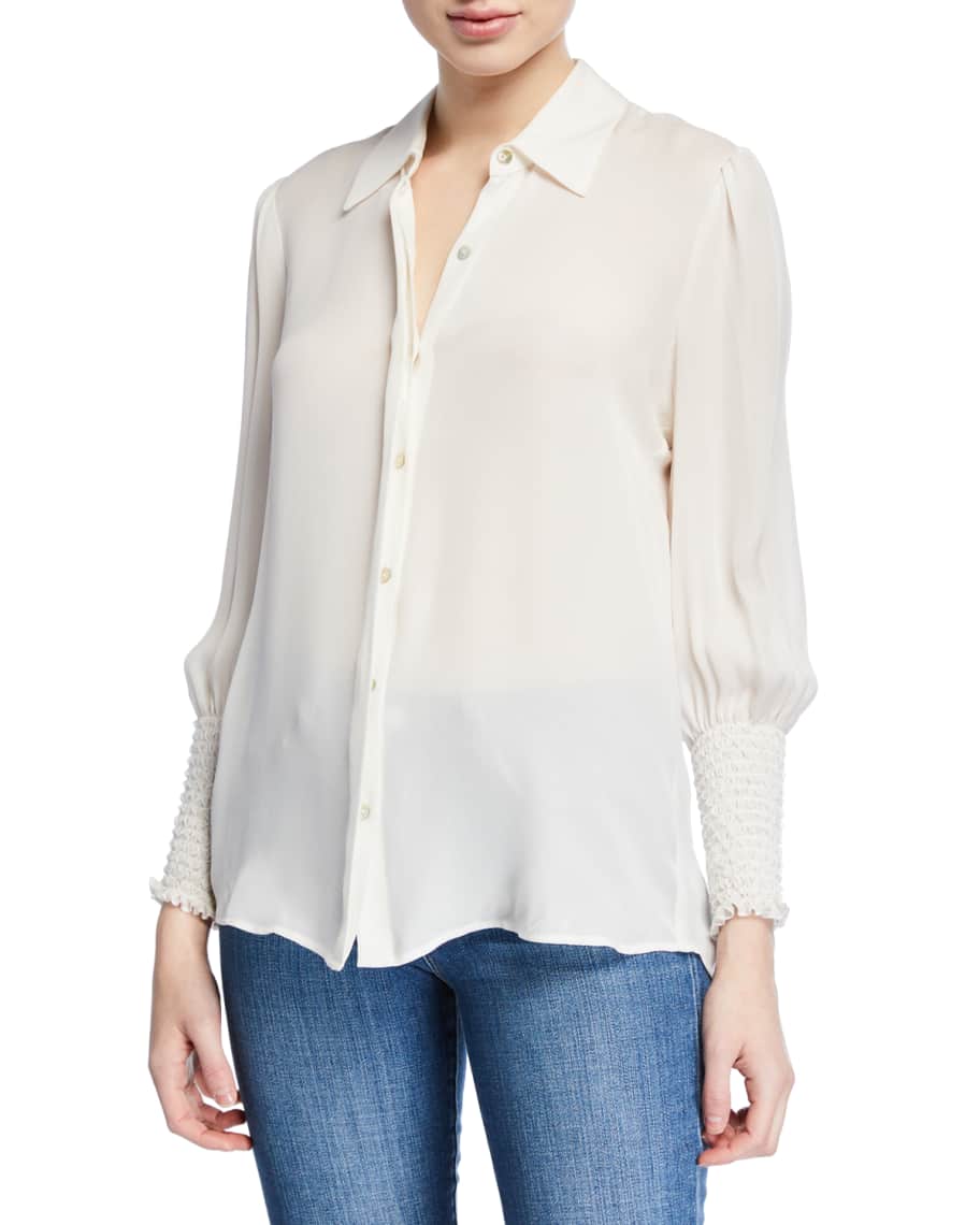 L'Agence Lucien Smocked-Cuff Collared Blouse | Neiman Marcus