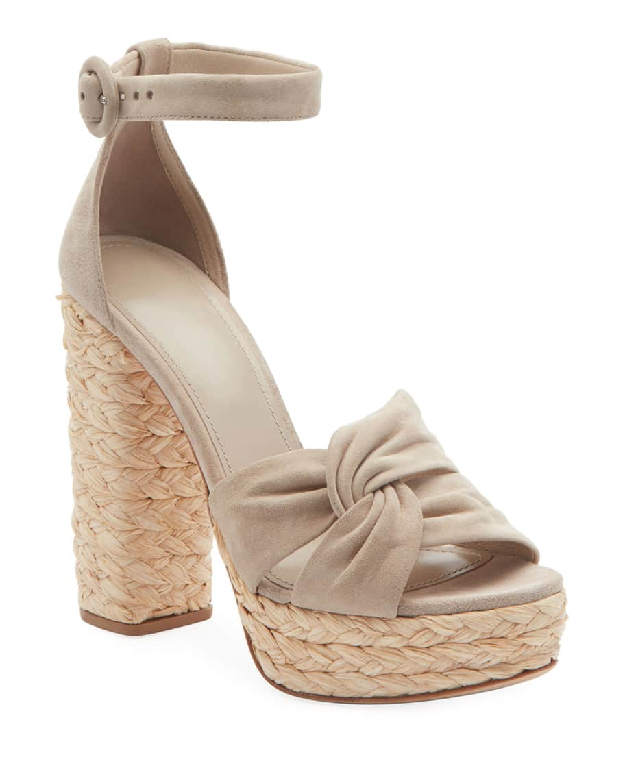 Prada Suede Raffia Platform Sandals - Size 6.5 / 36.5 (SHF-23680