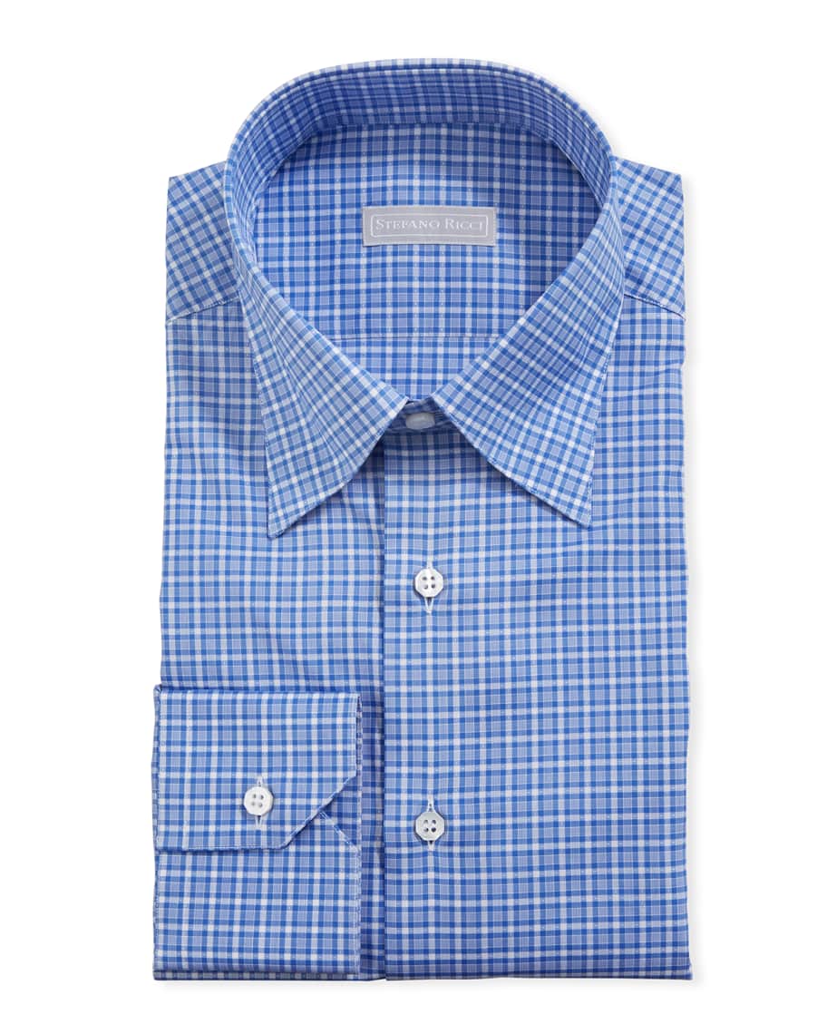 Stefano Ricci Men's Small-Check Dress Shirt | Neiman Marcus