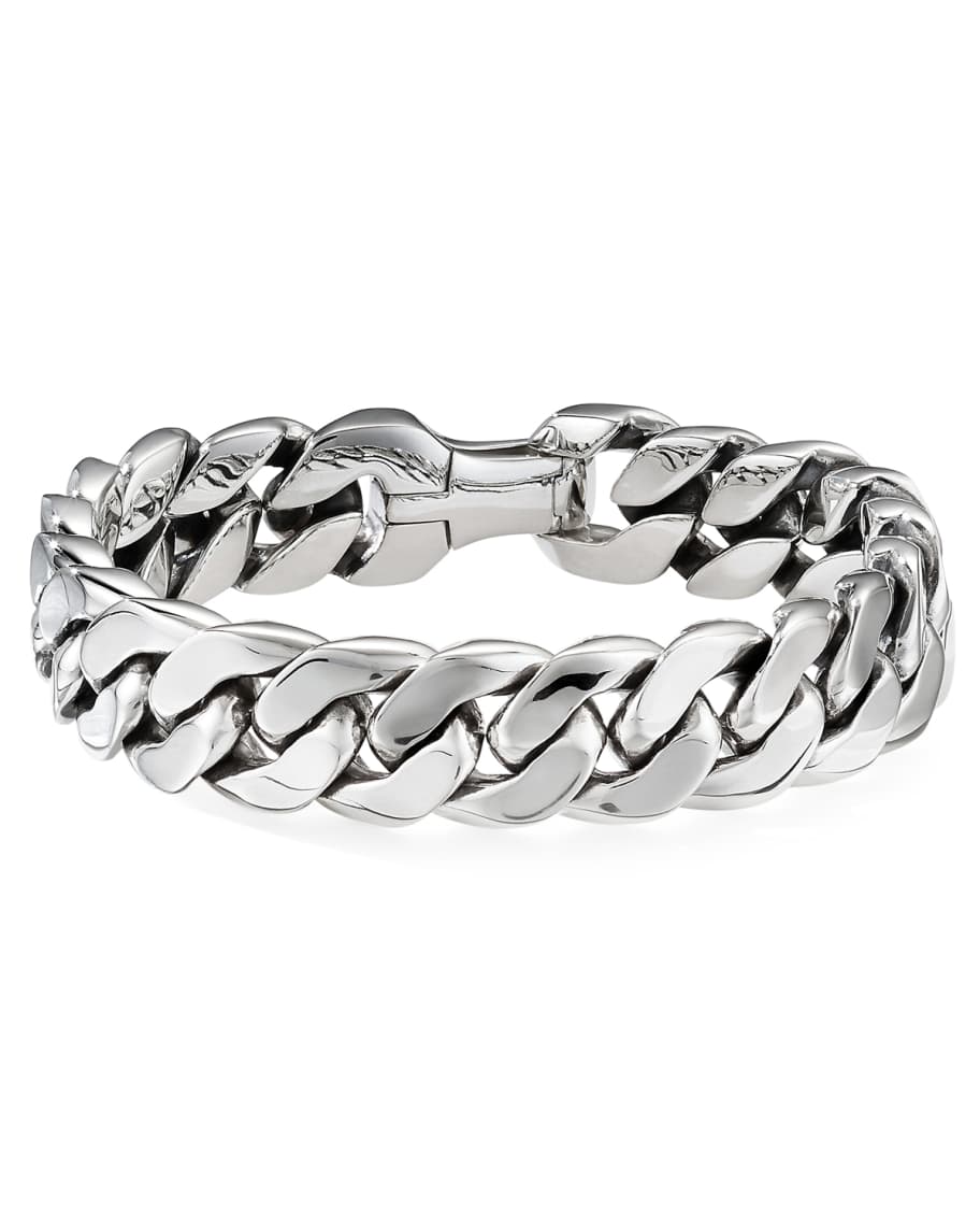 Curb Chain Bracelet in Sterling Silver with Black Diamonds, 14.5mm