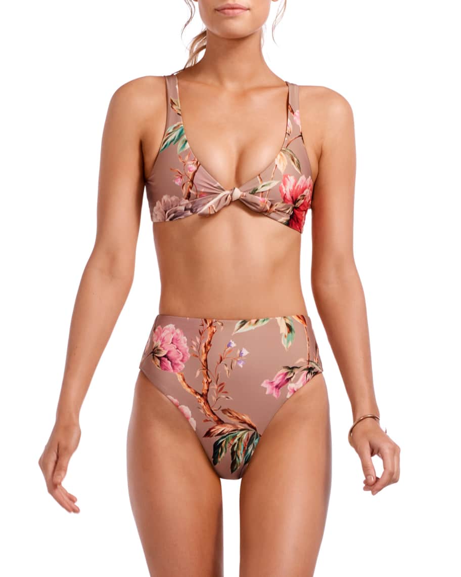 Vitamin A Lou Floral TieFront BustEnhancing Bikini Top Neiman Marcus
