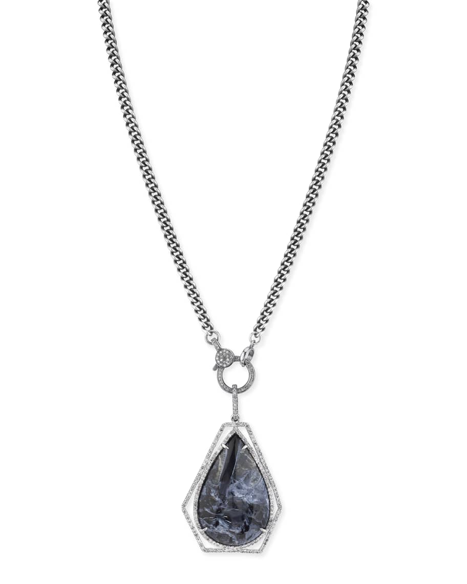 Sheryl Lowe Long Pietersite Teardrop Necklace w/ Diamonds | Neiman Marcus