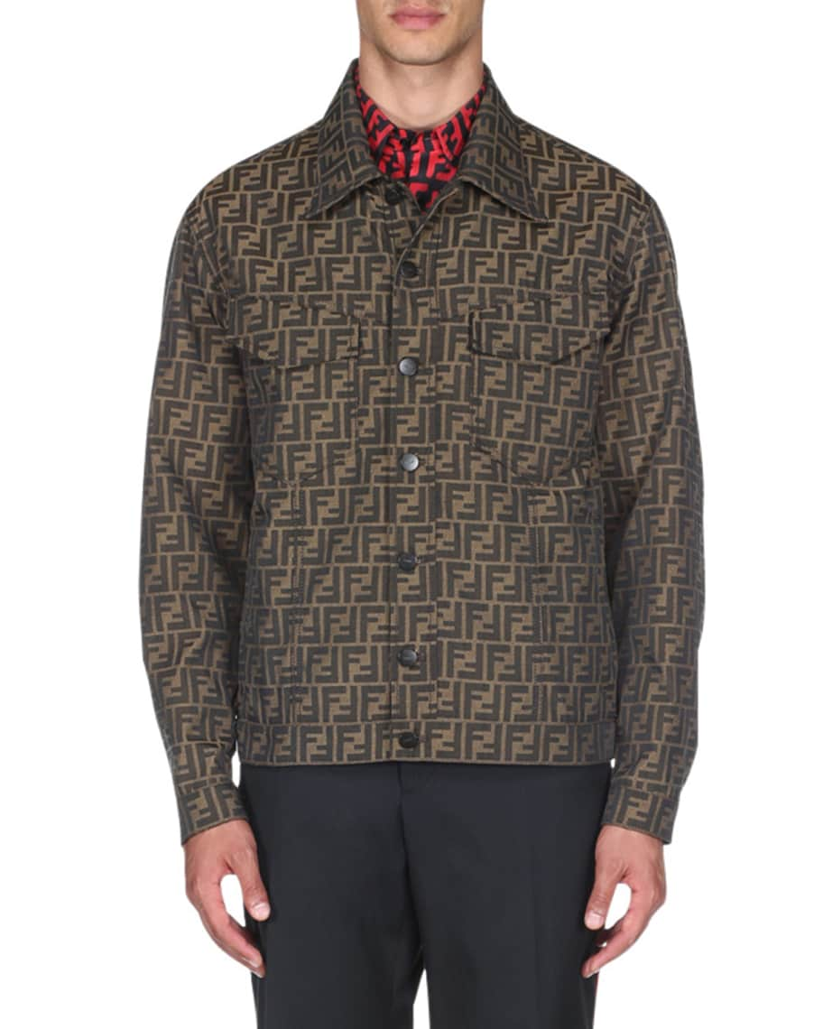 Fendi Men's Logo-Jacquard Denim Jacket | Neiman Marcus