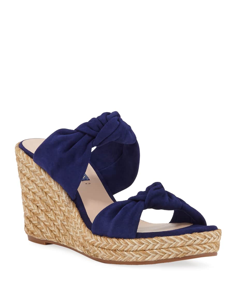 Stuart Weitzman Sarina Knotted Suede Wedge Sandals Neiman Marcus