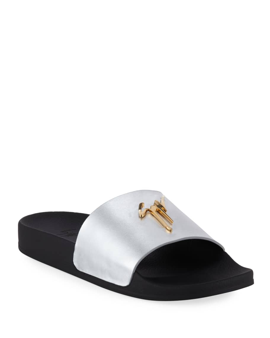Giuseppe Zanotti Men s Logo Leather Slide Sandals Neiman Marcus