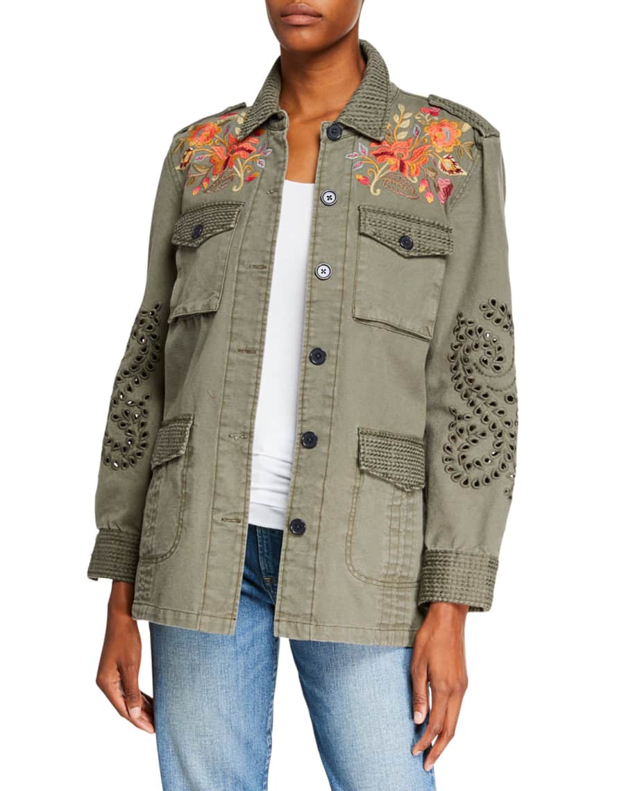 Johnny Was Violette Button-Front Military Jacket with Eyelet Details ...