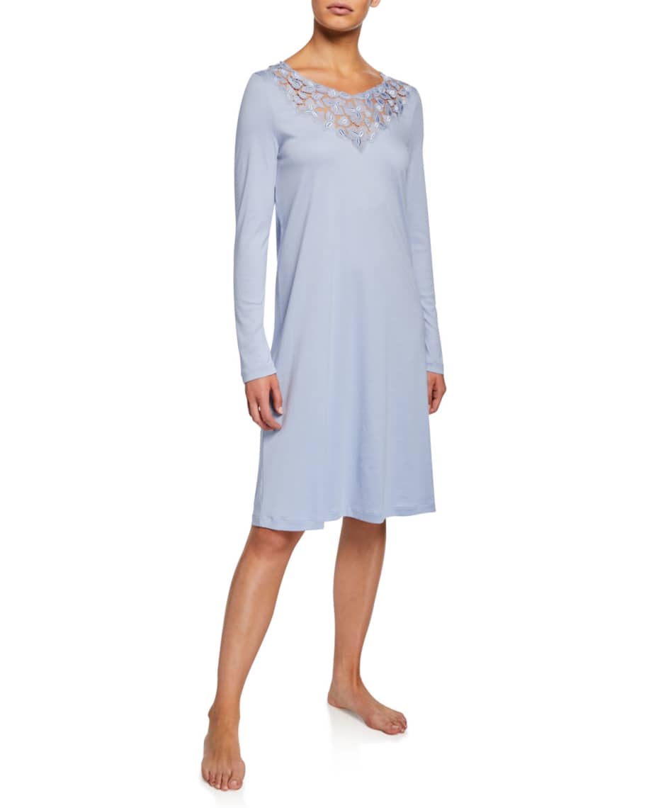 Hanro Aurelia Long-Sleeve Nightgown with 3D Floral Lace Detail | Neiman ...