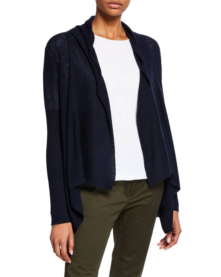 Vince Ribbed Drape-Front Wool-Cashmere Cardigan | Neiman Marcus