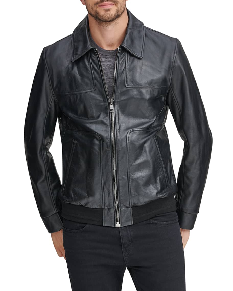 Andrew Marc Men's Vaughn Zip-Front Leather Jacket | Neiman Marcus