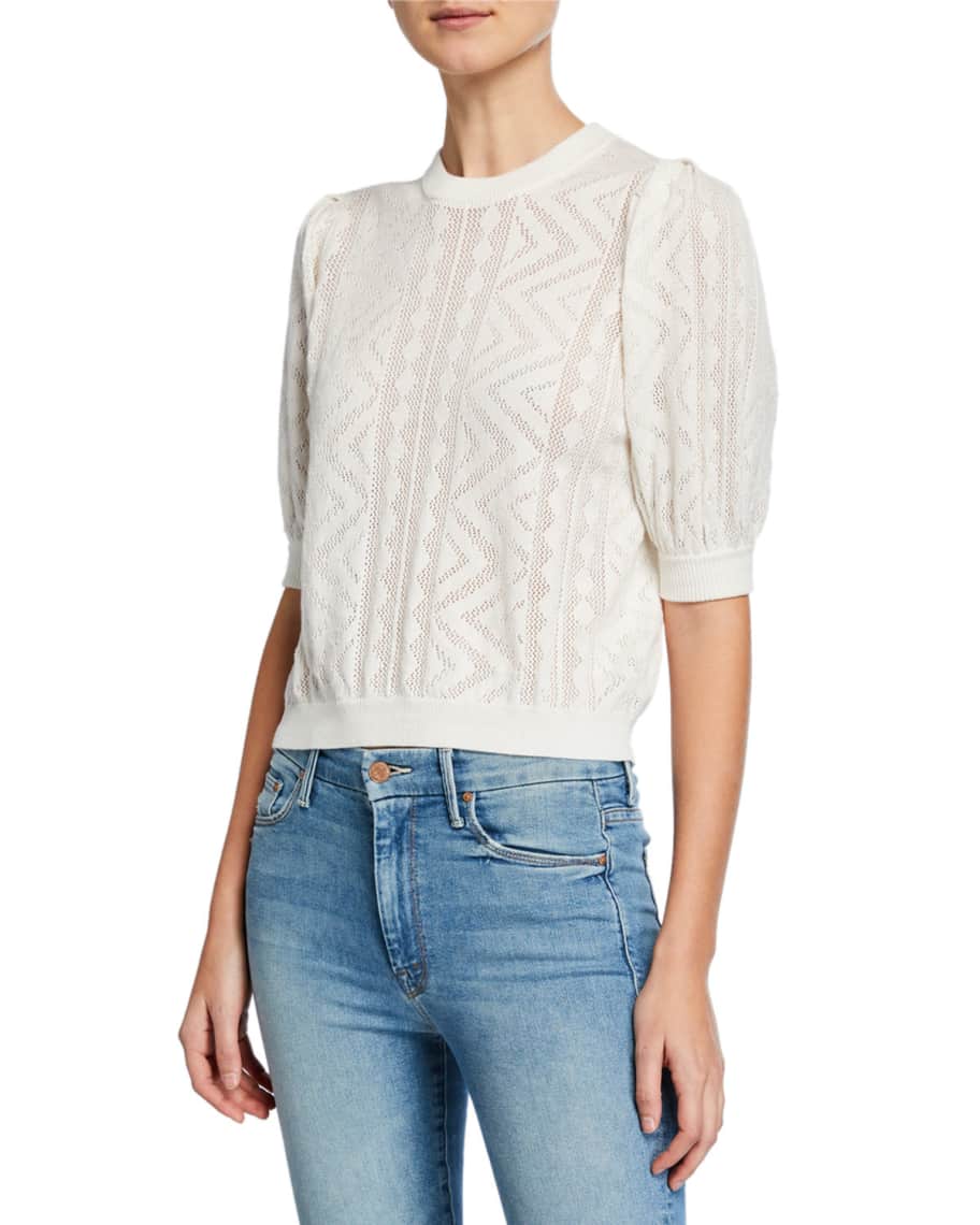 Joie Chamora Geometric Short Sleeve Cropped Sweater Neiman Marcus