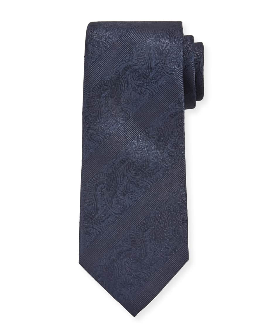 Etro Men's Tonal Paisley Stripe Silk Tie | Neiman Marcus
