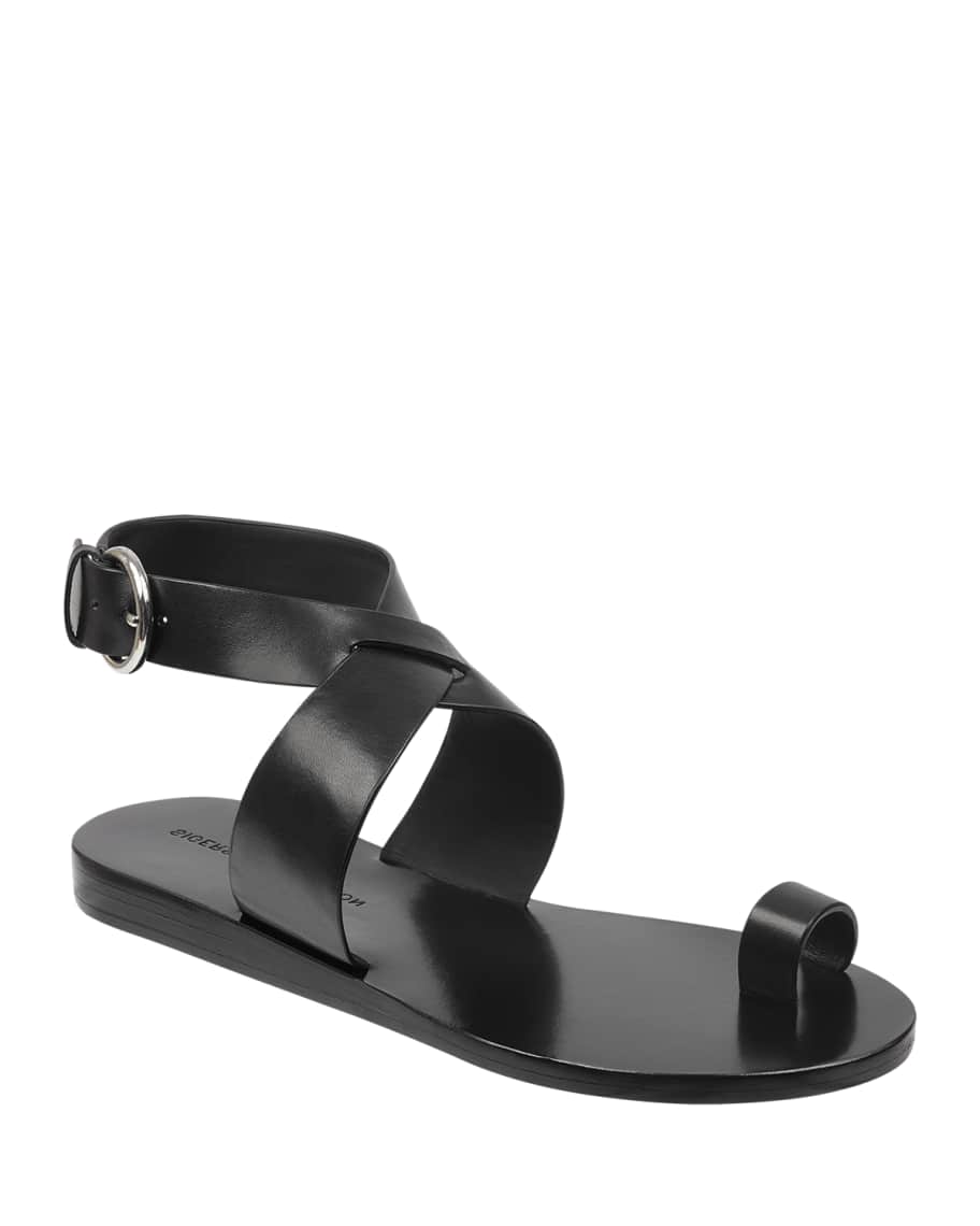 Sigerson Morrison Kyra Leather Ankle-Wrap Sandals | Neiman Marcus