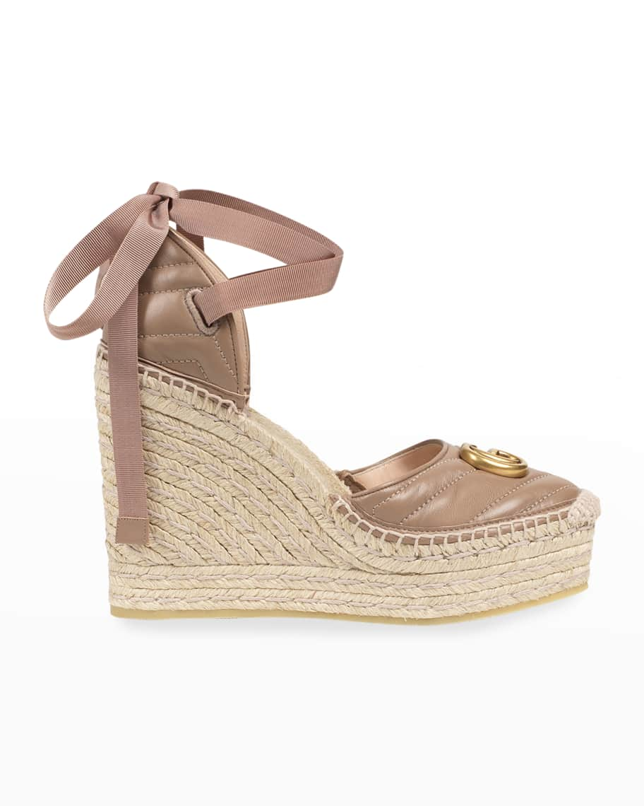 Gucci Palmyra Leather Platform Espadrille Wedges | Neiman Marcus