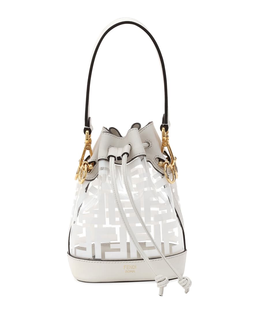 Fendi Mon Tresor Mini Ff Canvas & Leather Bucket Bag in White