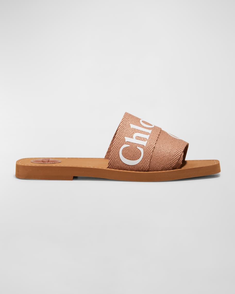 Chloe Woody Flat Logo Ribbon Slide Sandals Neiman Marcus