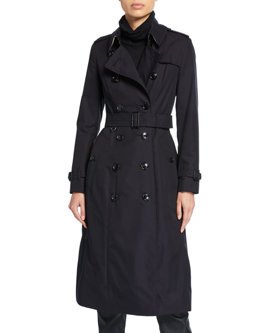 Burberry Long Chelsea Fitted Cotton Trench Coat | Neiman Marcus