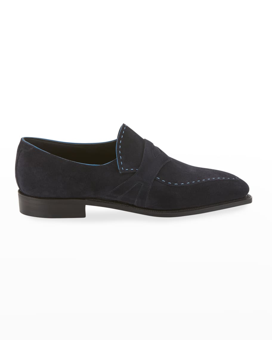 Corthay Men's Rascaille Suede Penny Loafers | Neiman Marcus