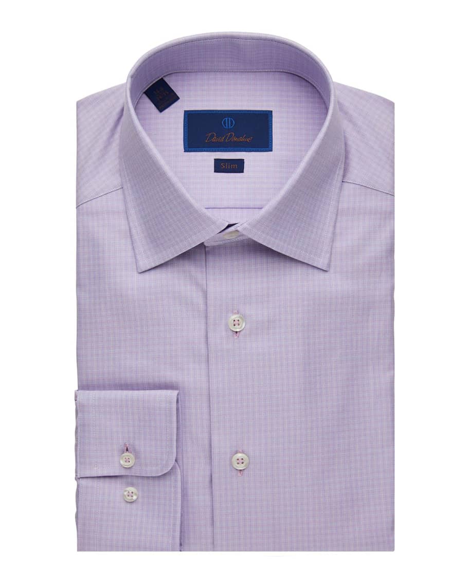 David Donahue Men's Slim-Fit Tonal Check Dress Shirt | Neiman Marcus