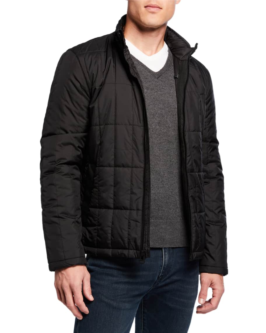 Cole Haan Men's Grid Quilted Jacket with Fold-Up Hood | Neiman Marcus