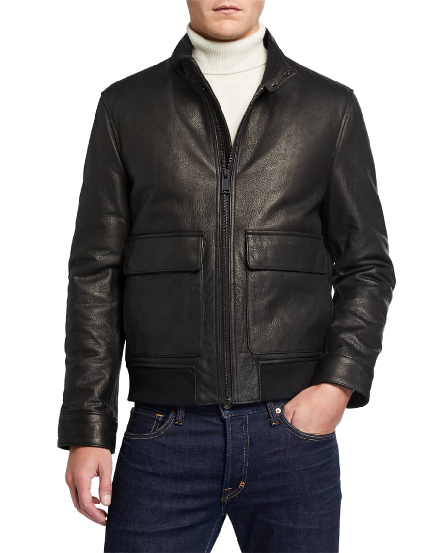 Cole Haan Men's Leather Zip-Front Jacket | Neiman Marcus