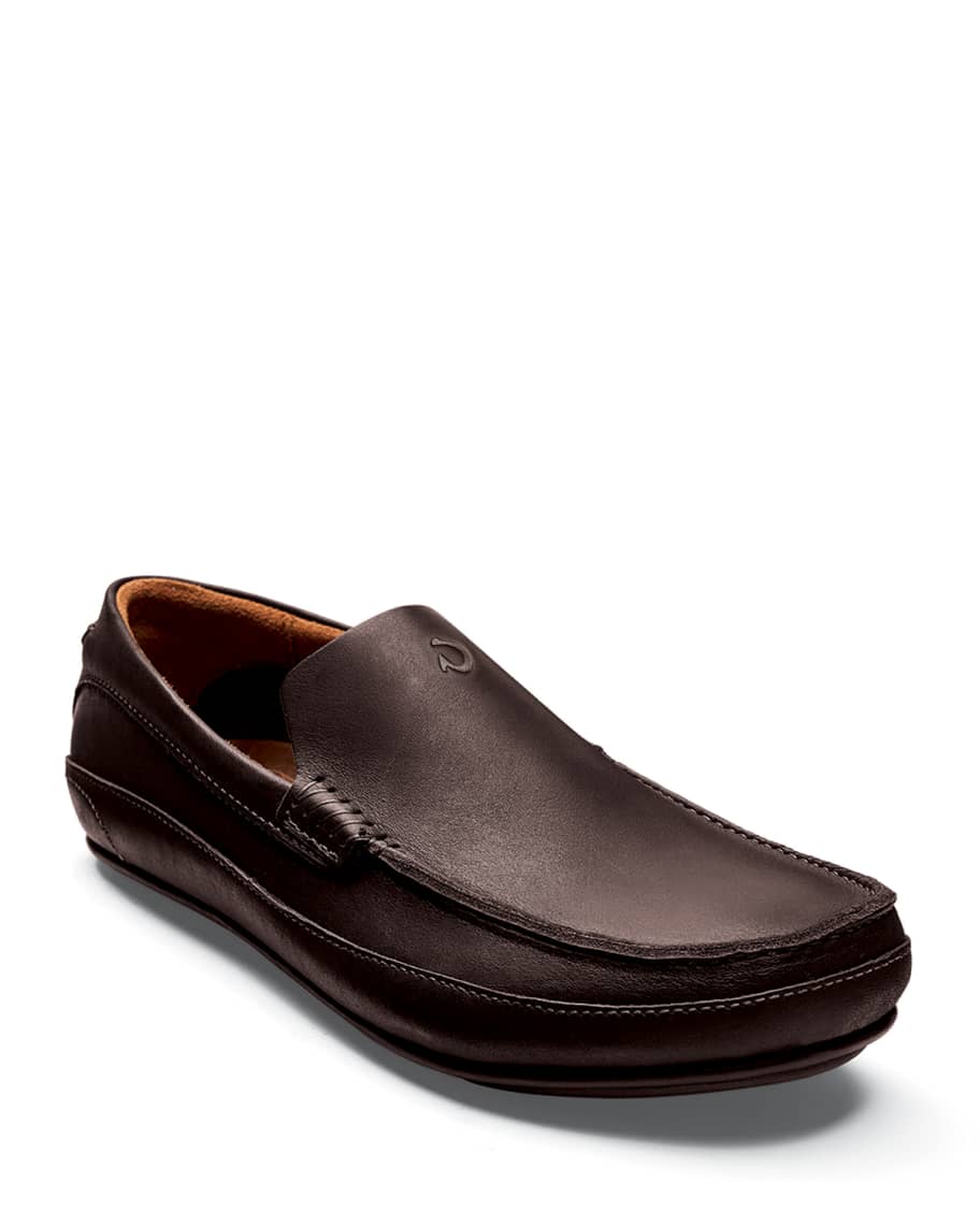 Olukai Men's Kulana Leather Slip-On Loafers, Dark Brown | Neiman Marcus