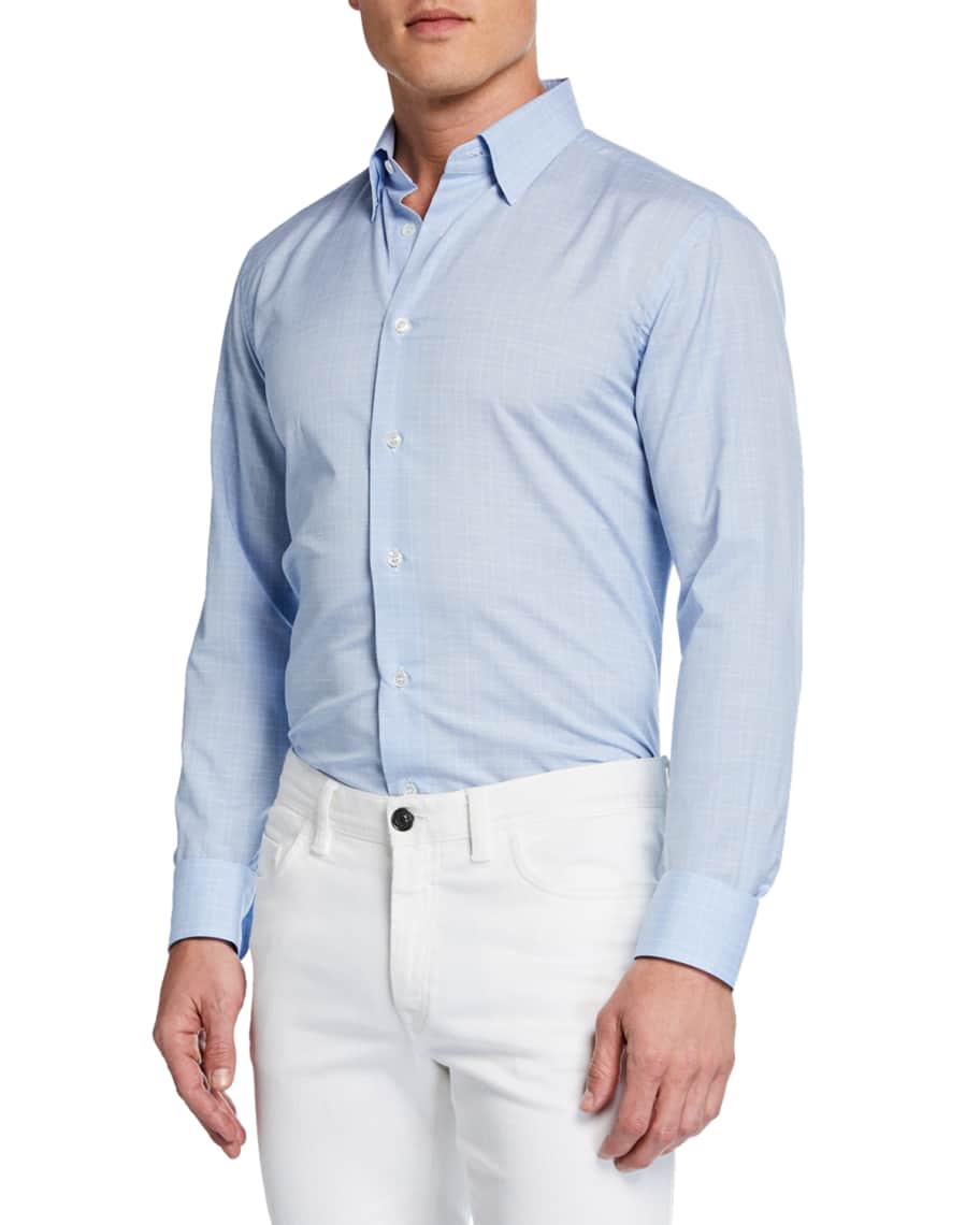 Brioni Men's Plaid Cotton/Linen Shirt | Neiman Marcus