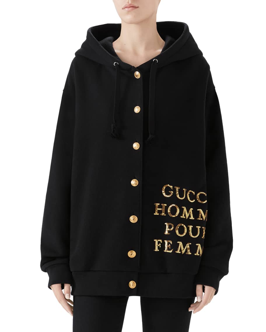 Gucci Homme Pour Femme Heavy Felted Patchwork Sweatshirt | Neiman Marcus