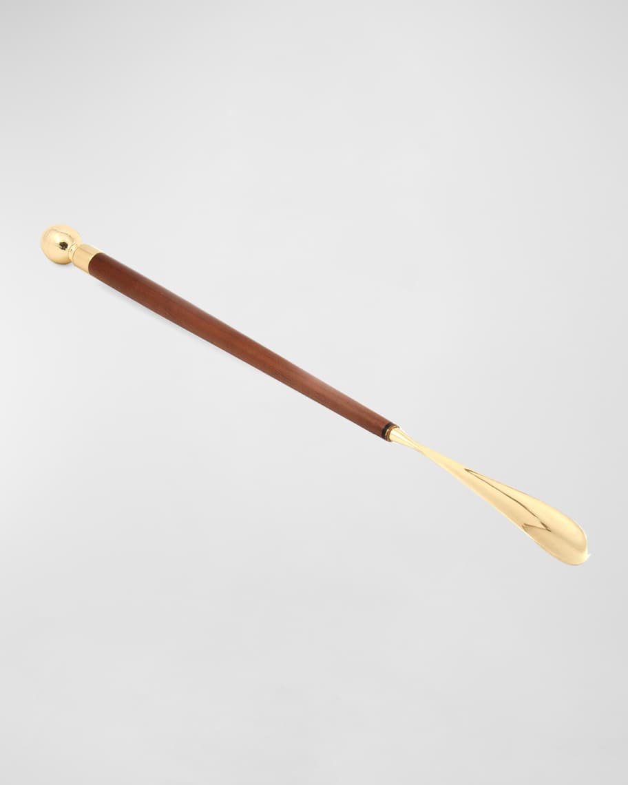 Bey-Berk Teak Wood Shoe Horn w/ Brass Accents Neiman Marcus