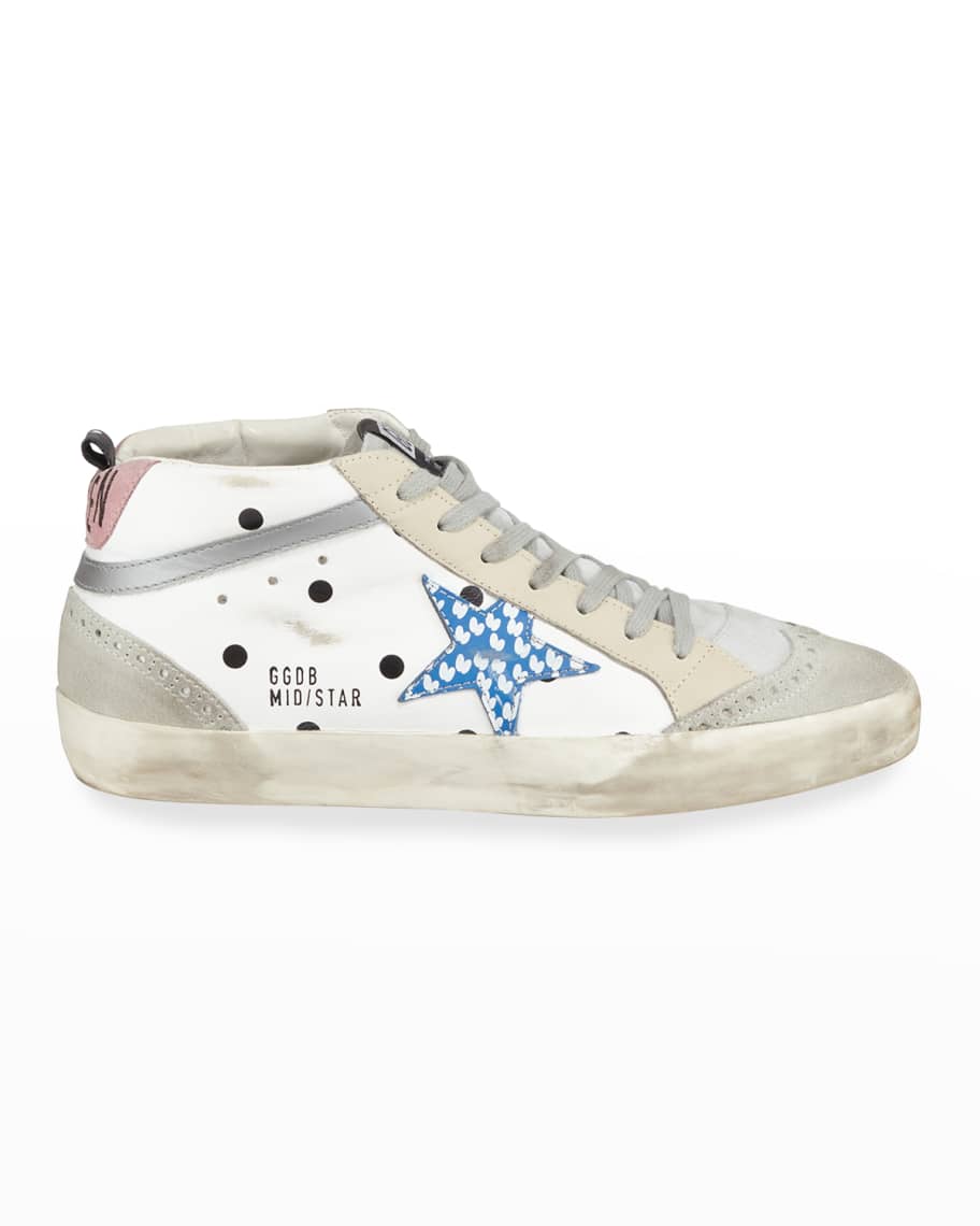 Golden Goose Mid Star Dot Leather/Suede Wing-Tip Sneakers | Neiman Marcus