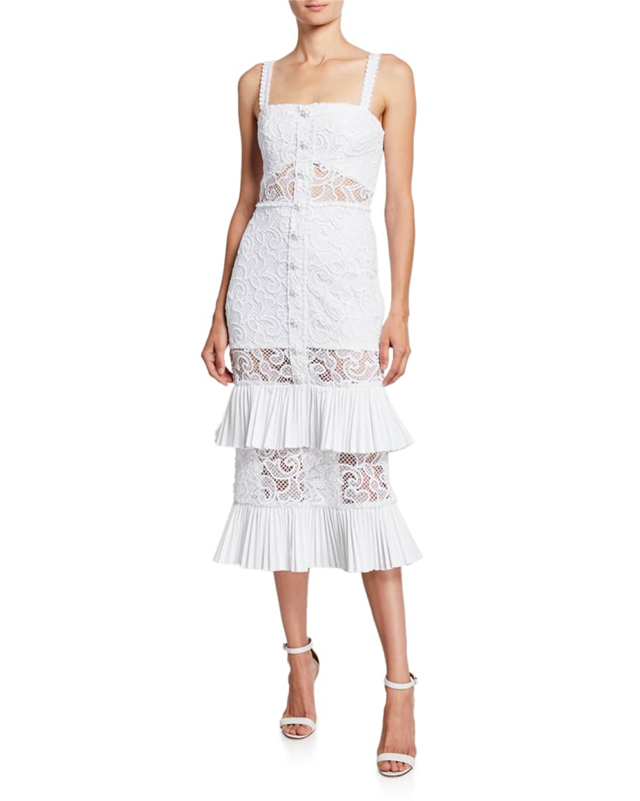 Andres Otalora Tukano Lace Midi Dress with Leather Belt