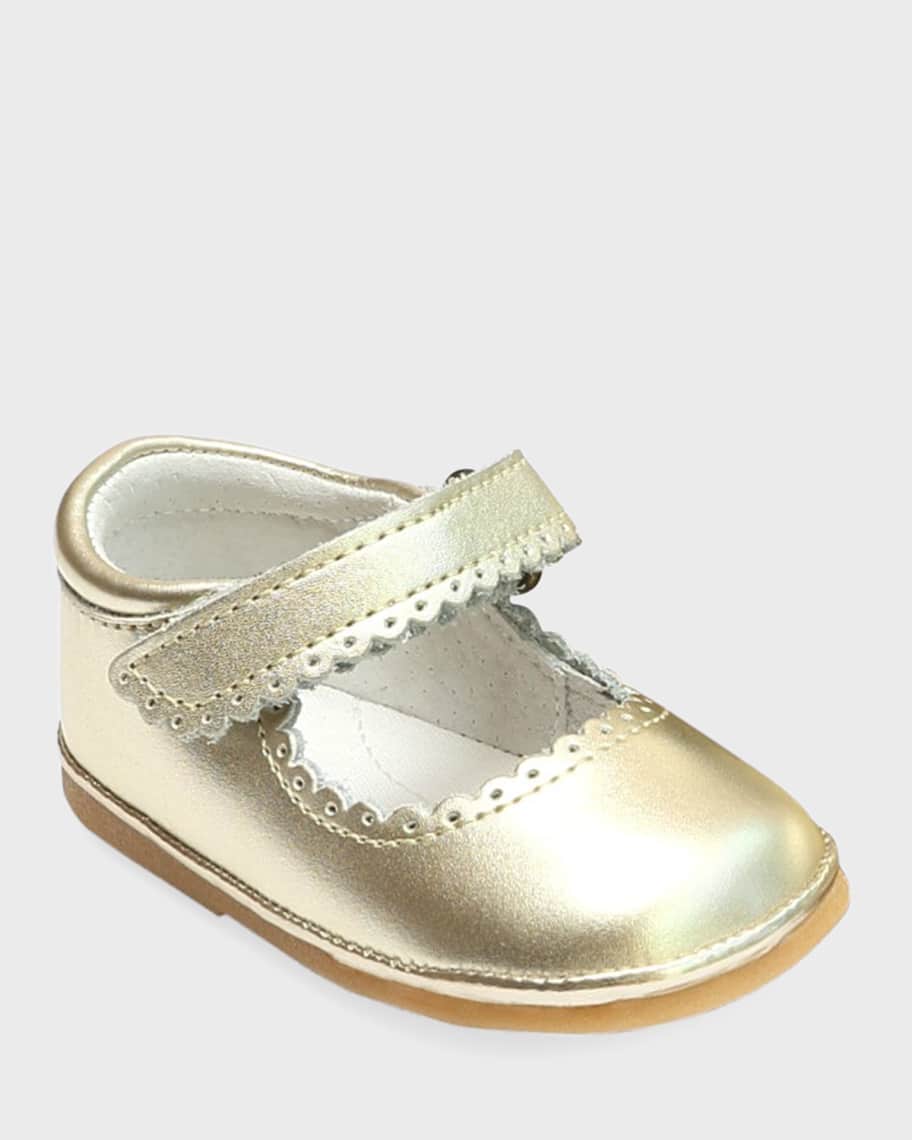 L Amour Shoes Girl s Cara Scalloped Metallic Leather Mary Jane