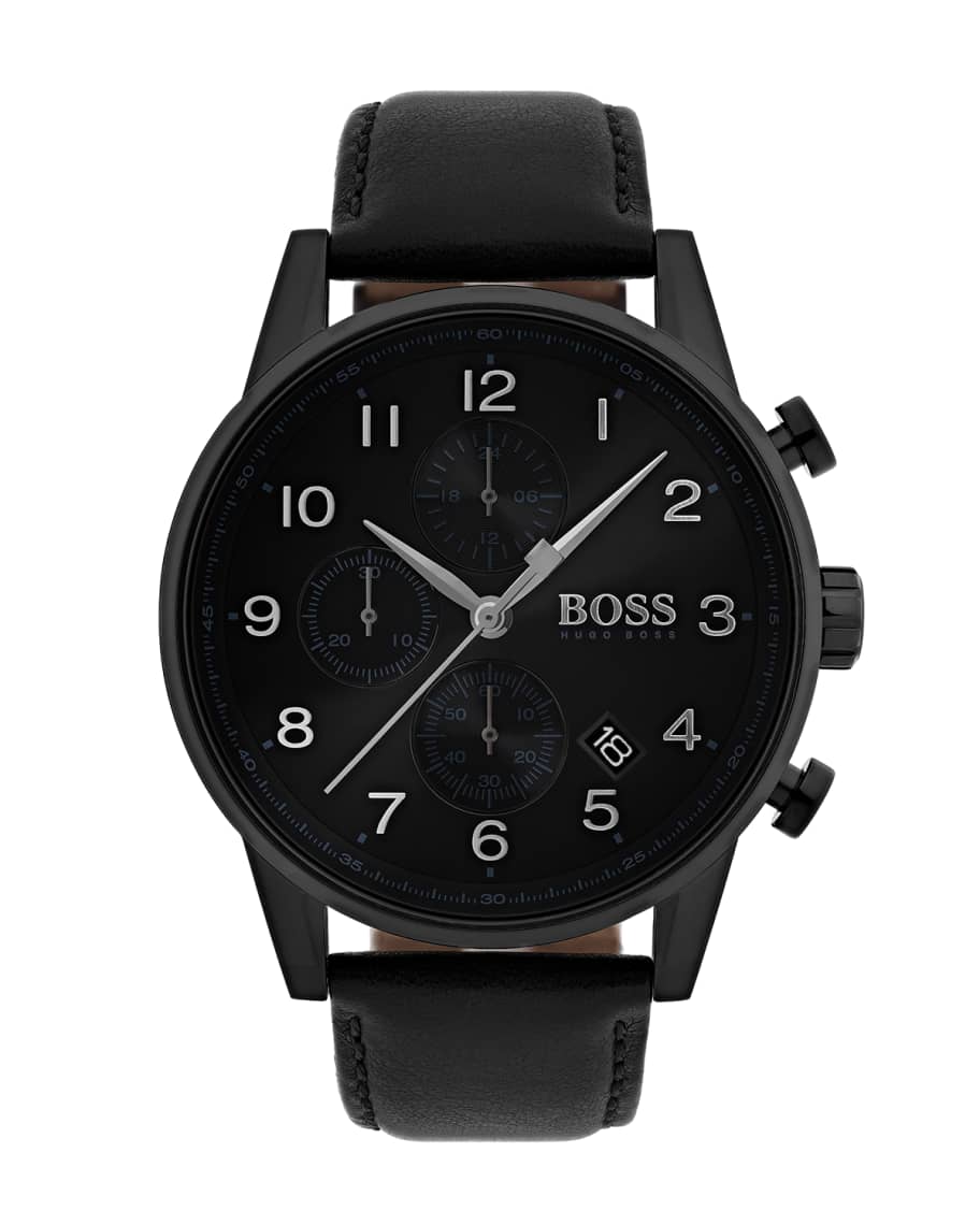 Hugo Boss Men s Navigator Chronograph Watch with Leather Strap Black Neiman Marcus