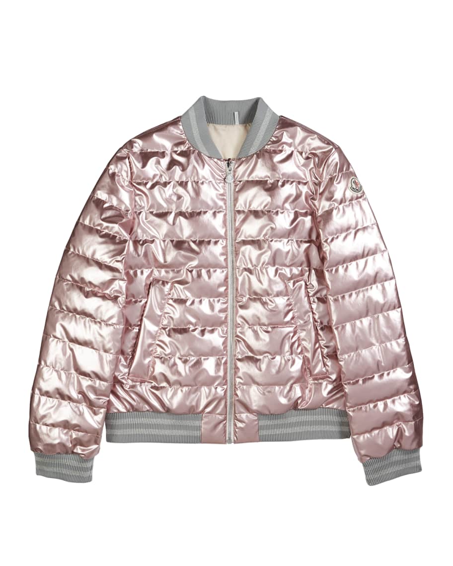 Moncler Metallic Quilted Bomber Jacket, Size 4-6 | Neiman Marcus