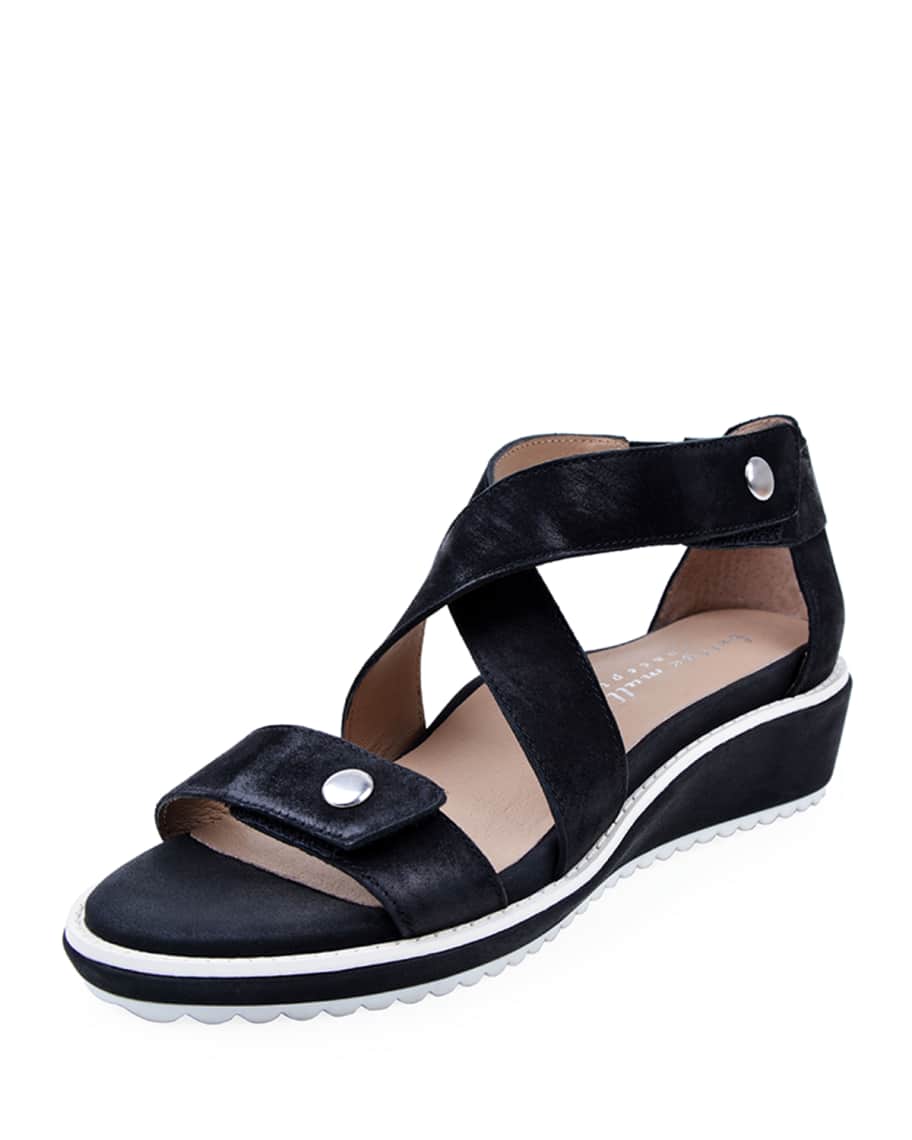 Bettye Muller Concept Tobi Leather Demi-Wedge Sandals, Black | Neiman ...