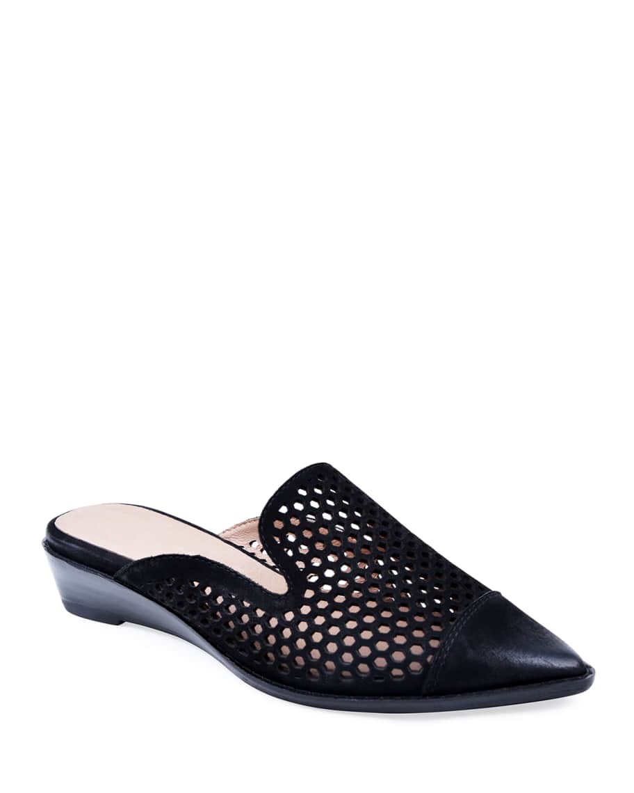 Bettye Muller Concept Cara Perforated Leather Mules, Black | Neiman Marcus