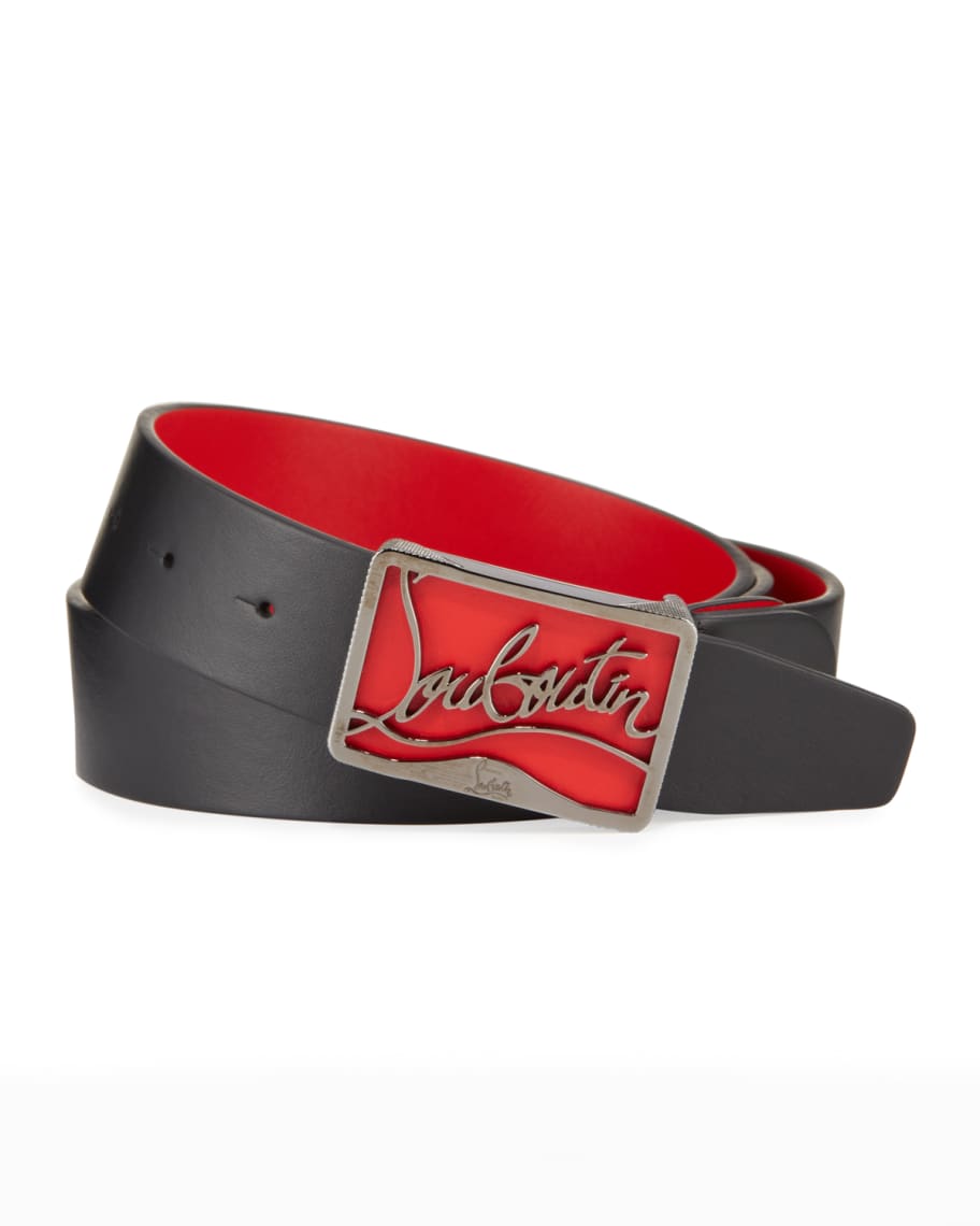 Mens Accessories Belts Christian Louboutin Leather Ricky Belt With Black Signature Logo Buckle for Men 