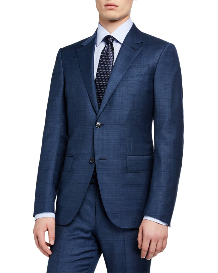 Ermenegildo Zegna Men's Windowpane Regular-Fit Wool/Silk Two-Piece Suit ...