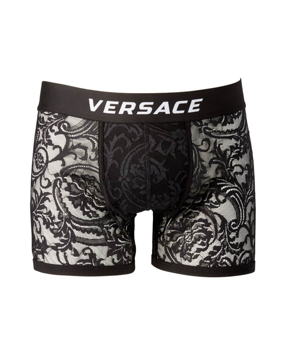Versace Men's Lace Mesh Long Boxer Briefs | Neiman Marcus
