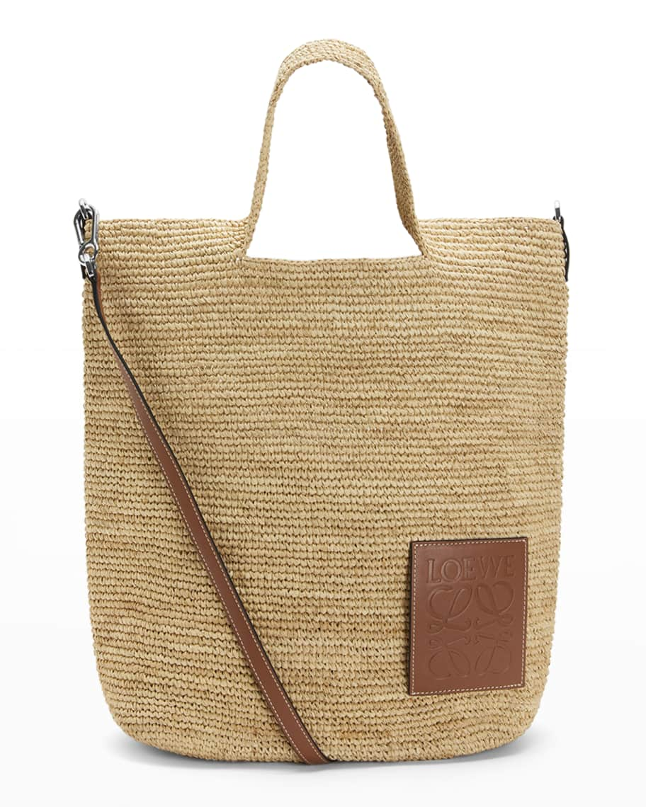 Loewe + Paula's Ibiza Slit Leather-trimmed Woven Raffia Tote