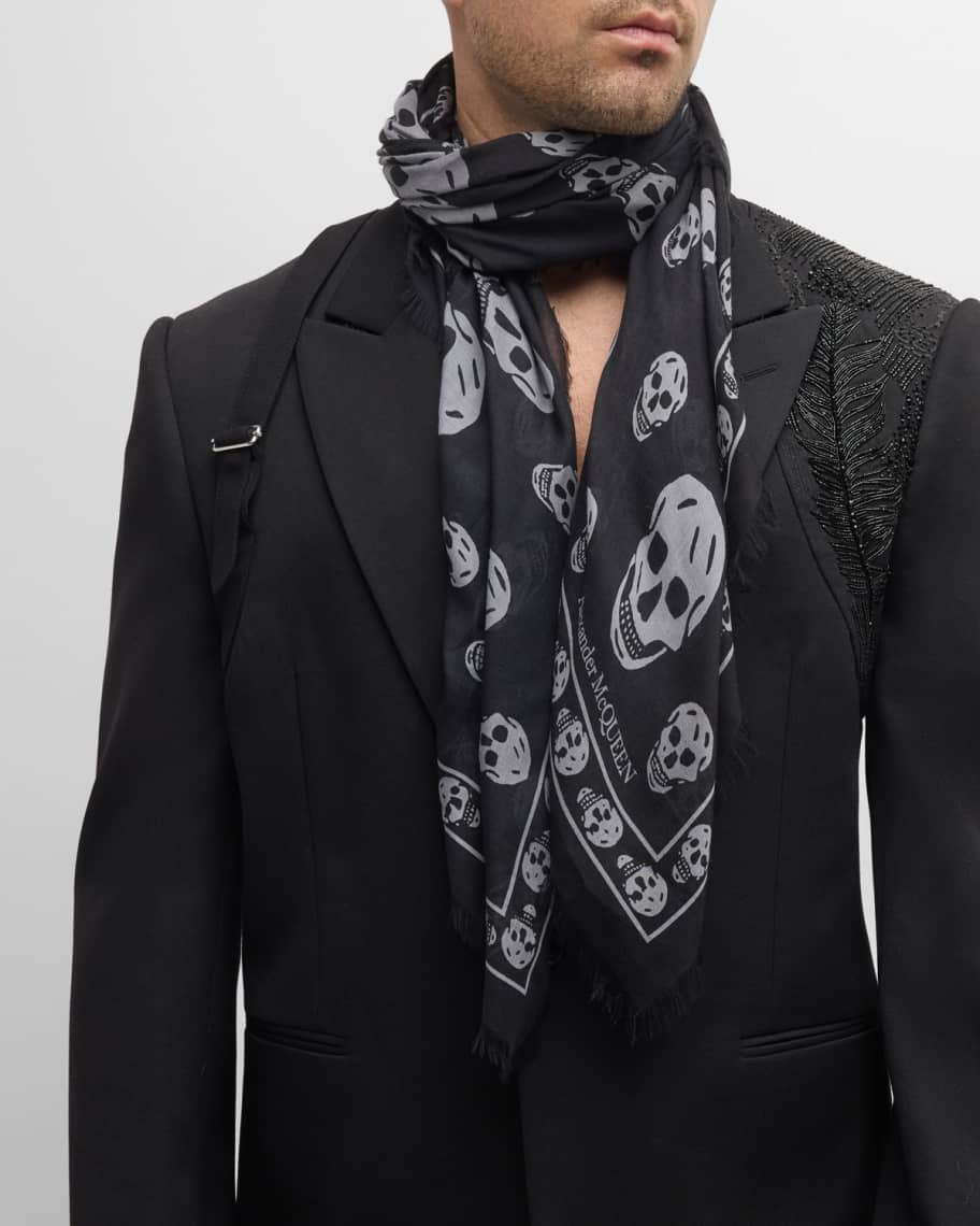 小物 Alexander McQueen BlackSkull Silk Stall McQueen Men's Contrast-Skull Modal/Silk Scarf | Neiman Marcus
