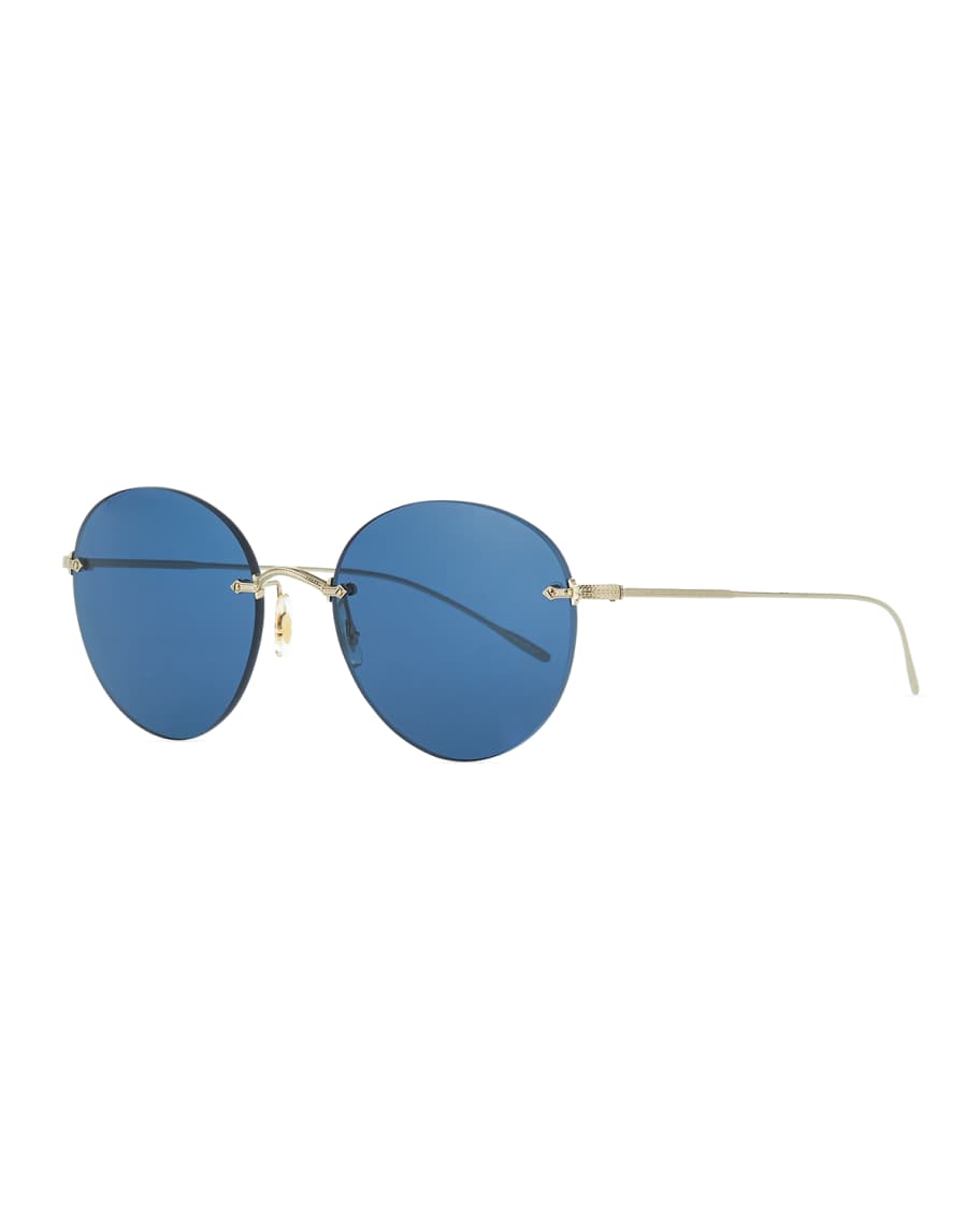 Oliver Peoples Oval Rimless Metal Engraved Sunglasses | Neiman Marcus