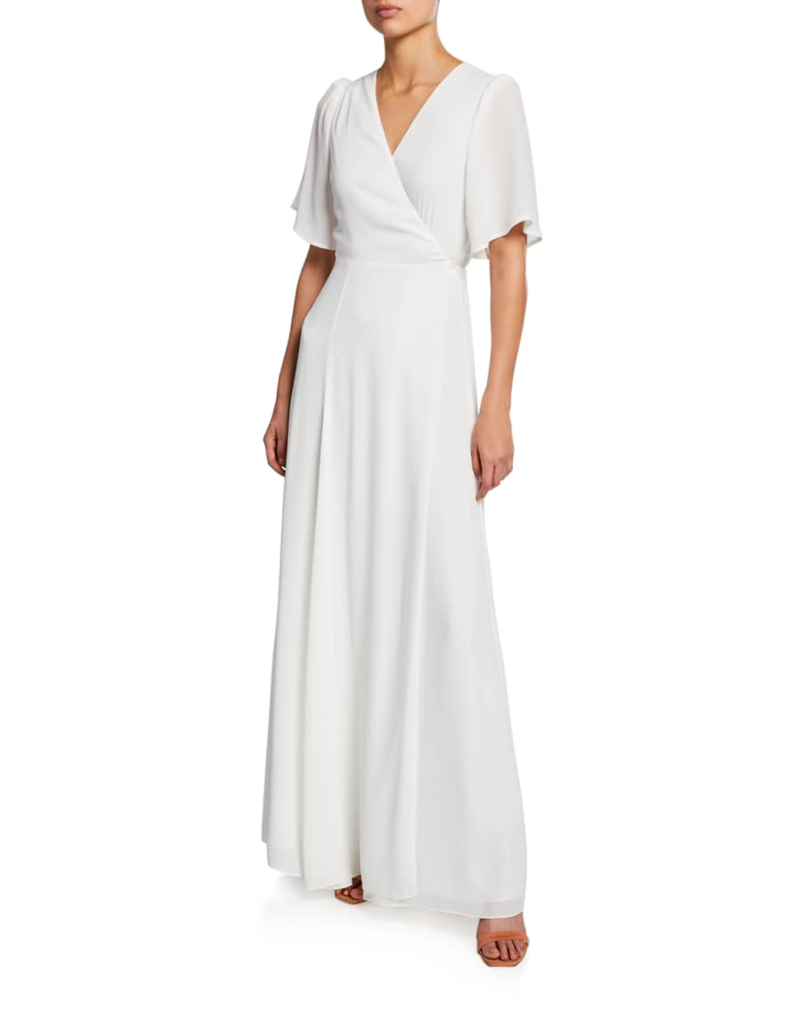 WAYF The Aurelia Short-Sleeve Wrap Gown | Neiman Marcus