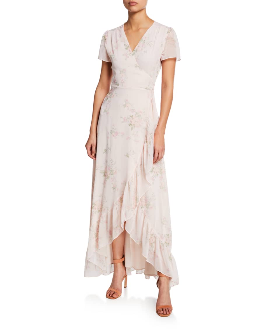 WAYF The Natasha Cap-Sleeve Floral Wrap Maxi Dress | Neiman Marcus