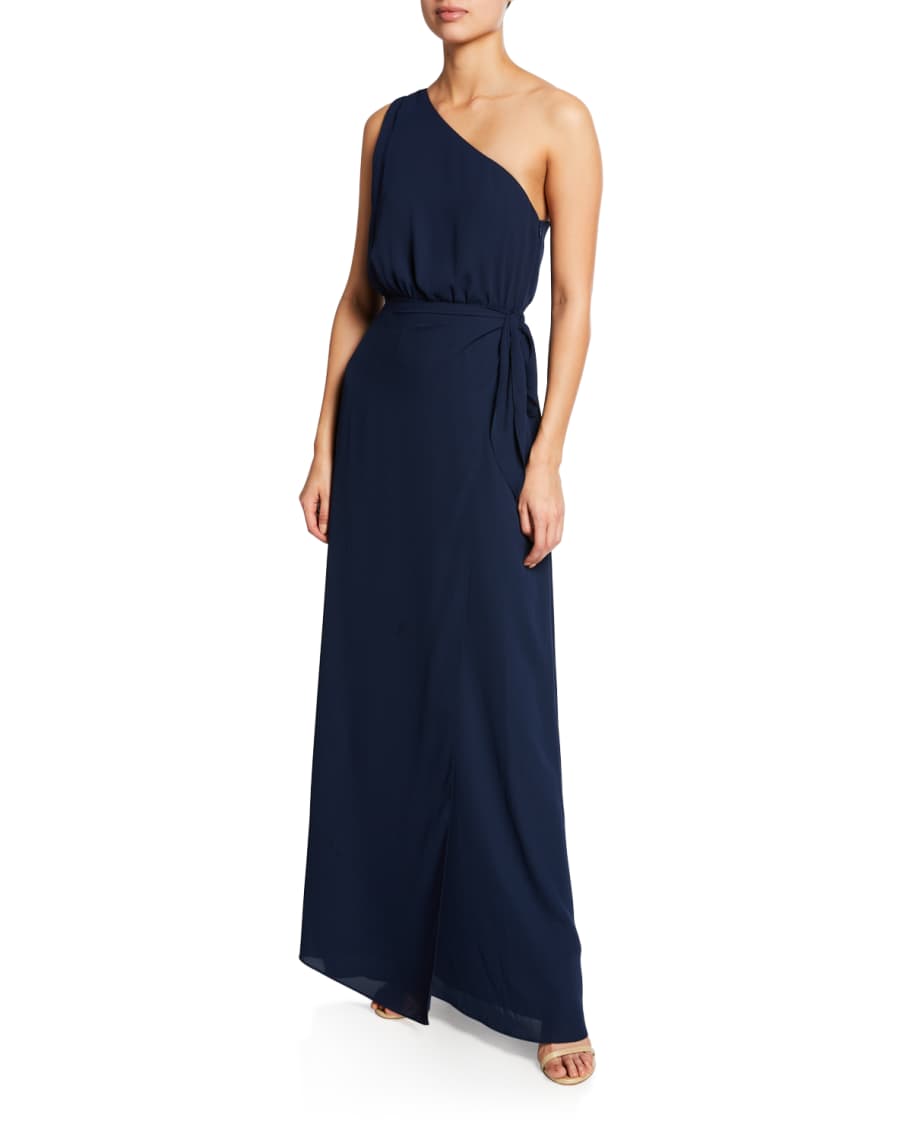 WAYF The Penny One-Shoulder Gown with Tie-Waist | Neiman Marcus