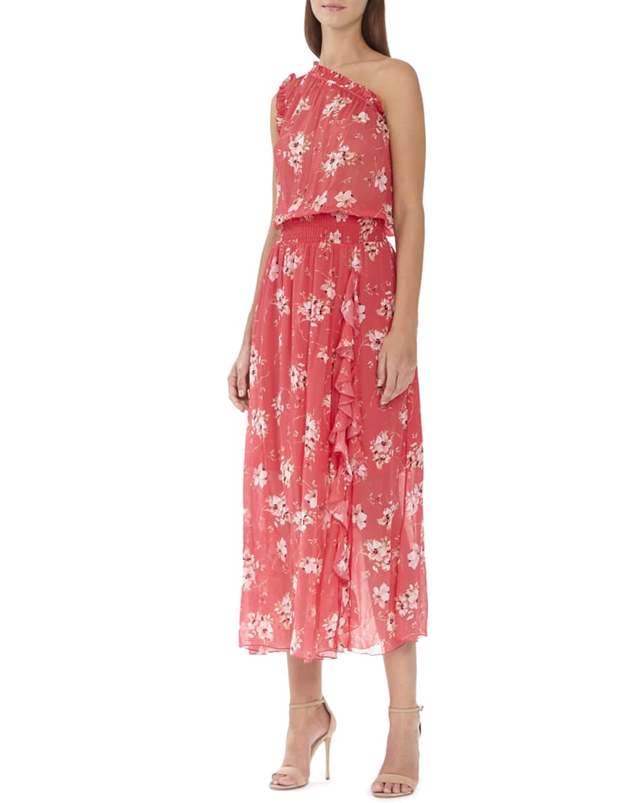 ML Monique Lhuillier One-Shoulder Floral Print Chiffon Dress | Neiman ...