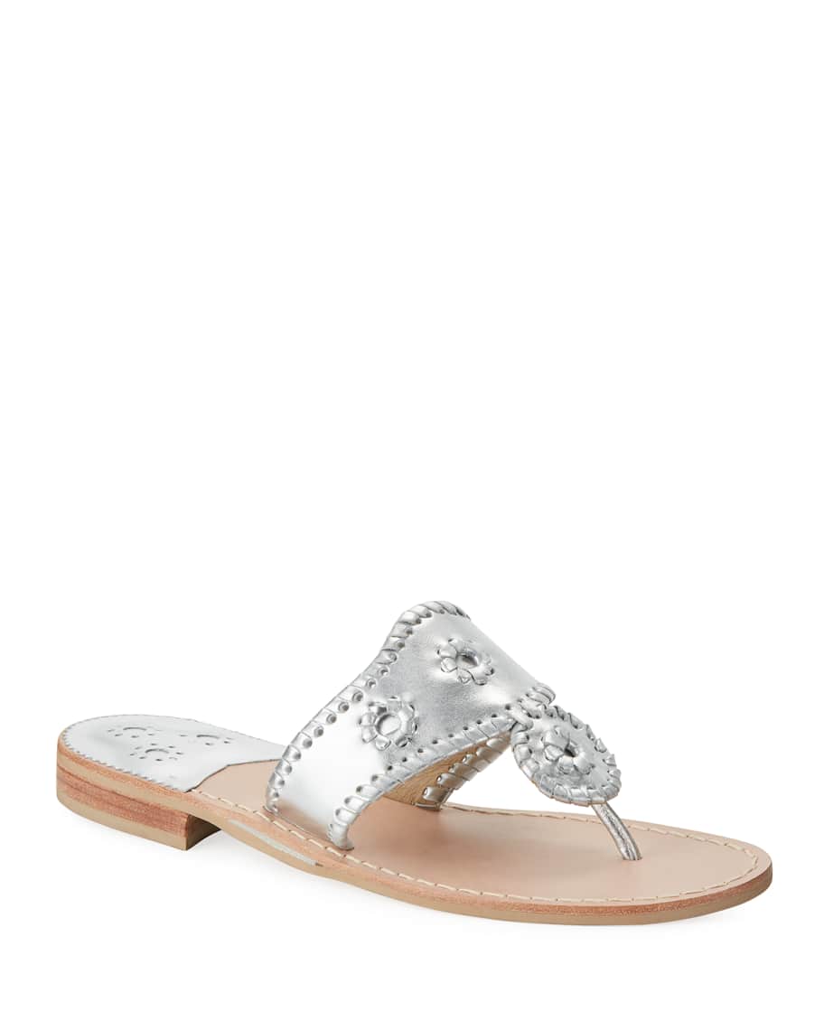 Jack Rogers Whipstitched Leather Slide Sandals Neiman Marcus