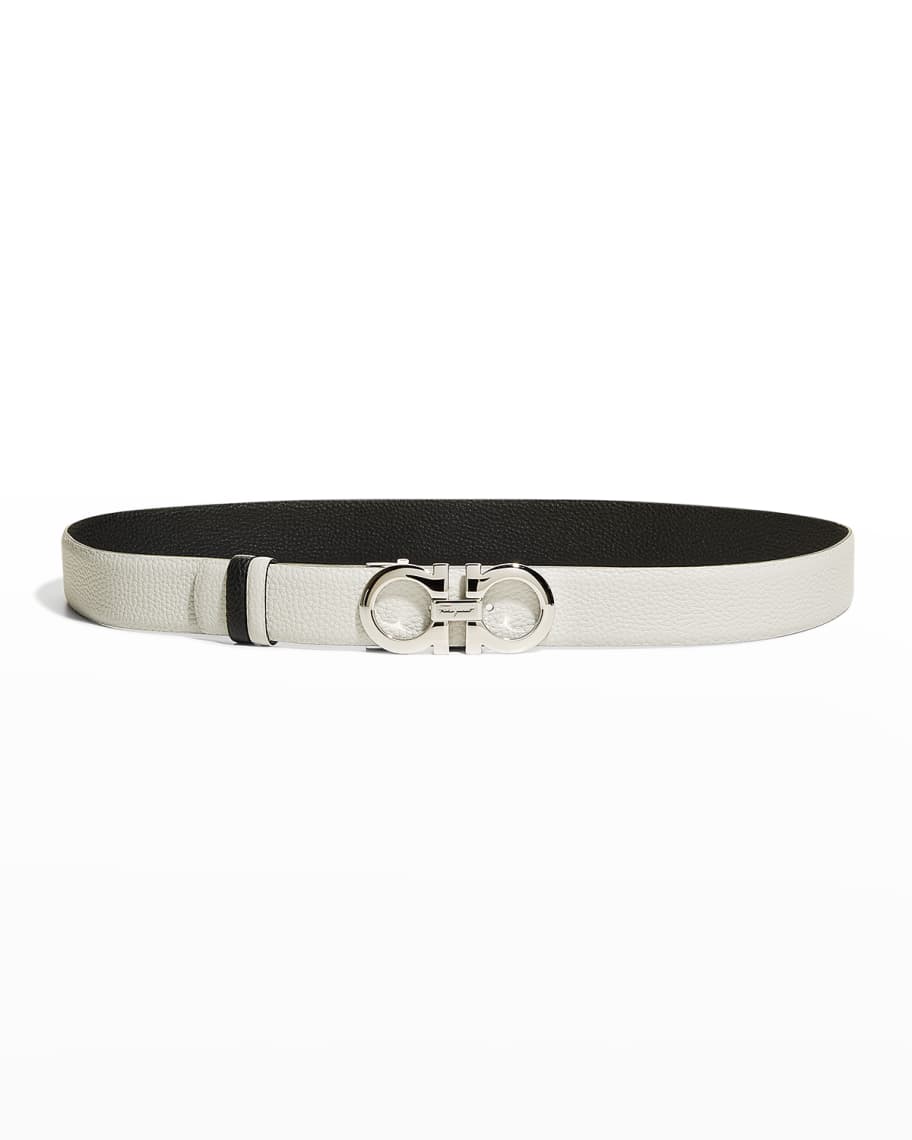 Gancini Embellished Leather Belt in Silver - Ferragamo