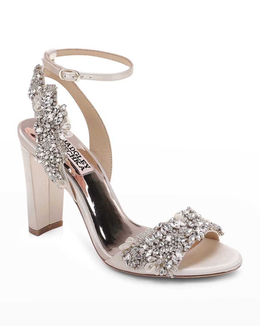 Badgley Mischka Libby Embellished Ankle-Wrap Sandals | Neiman Marcus