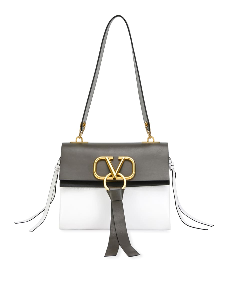 Valentino Garavani Medium V-ring Leather Shoulder Bag In Nero