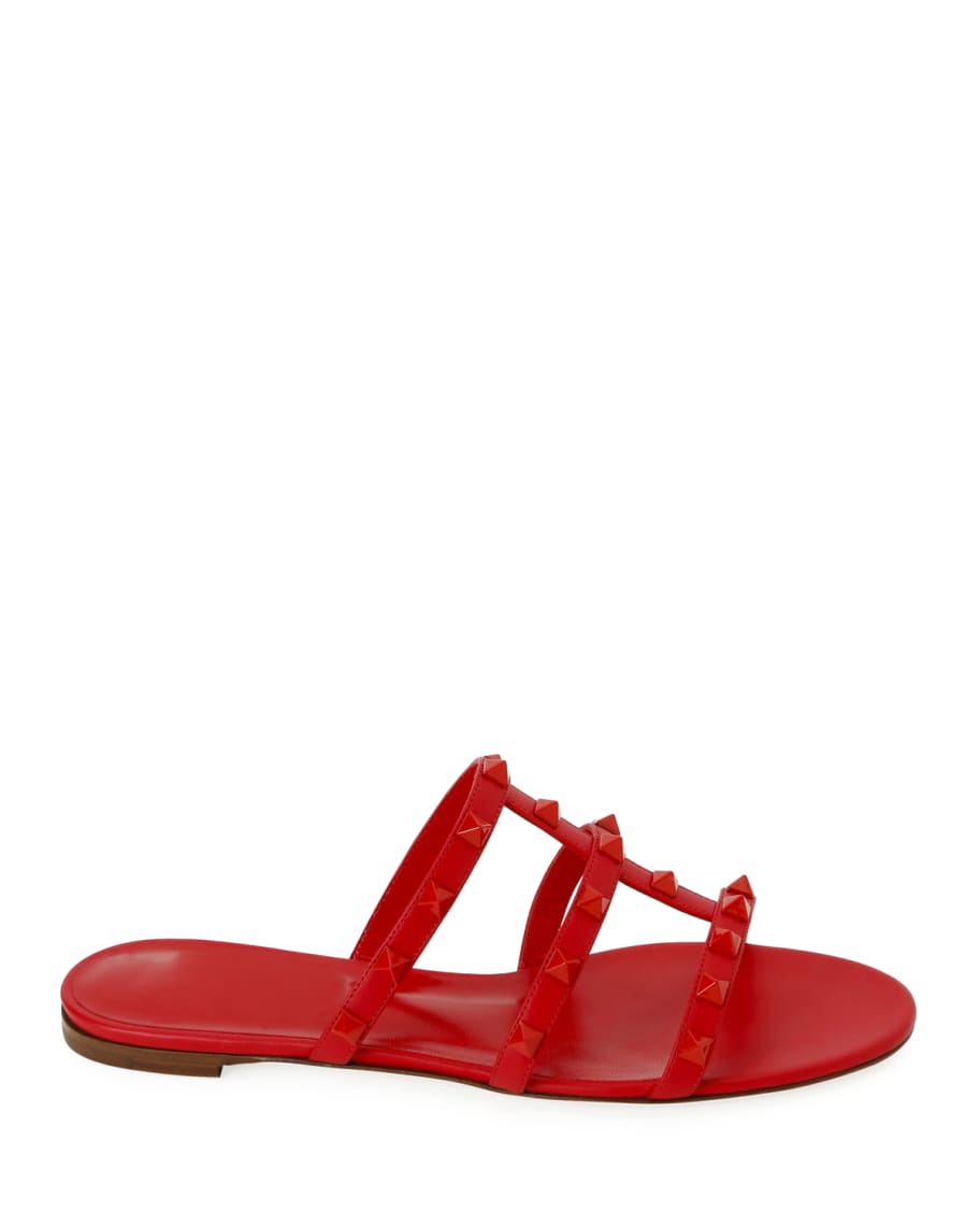 Valentino Garavani Tonal Rockstud Flat Leather Slide Sandals | Neiman ...